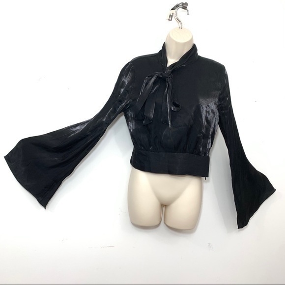 INA pussybow long split sleeve black blouse medium - Picture 1 of 11